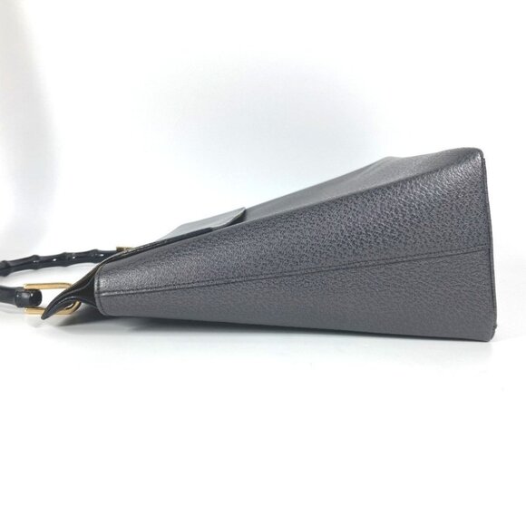 GUCCI 001・1118 vintage Bamboo Tote Bag Flap Hand Bag Leather gray - Picture 8 of 14